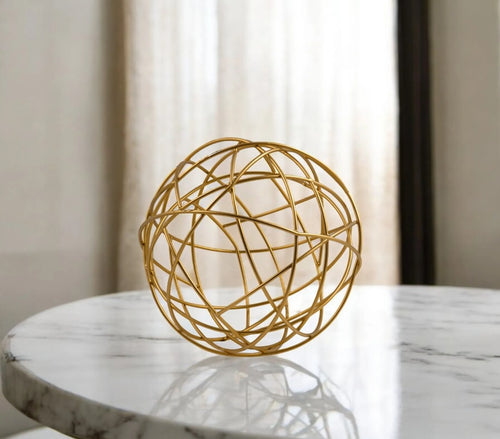 7" Gold Aluminum Woven Wire Decorative Orb Tabletop Sculpture