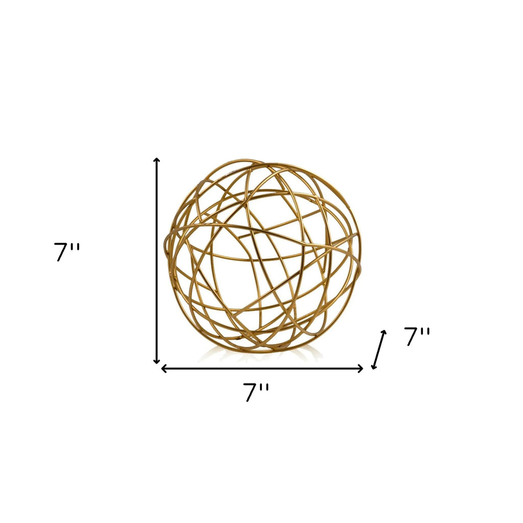 7" Gold Aluminum Woven Wire Decorative Orb Tabletop Sculpture