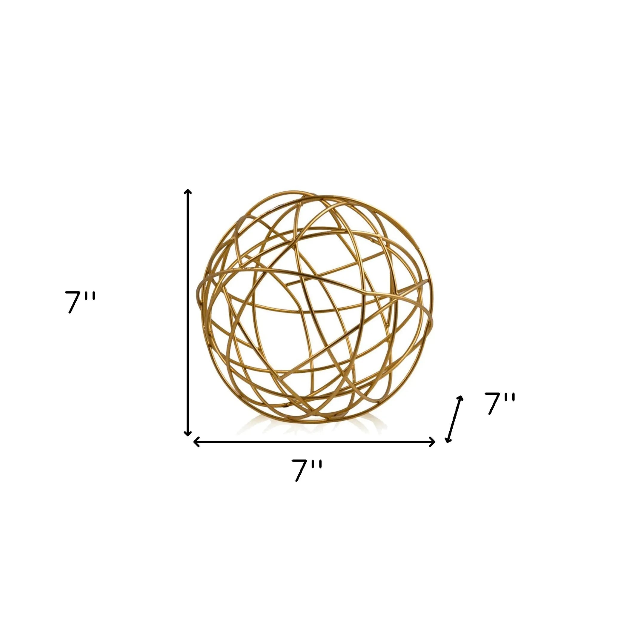 7" Gold Aluminum Woven Wire Decorative Orb Tabletop Sculpture