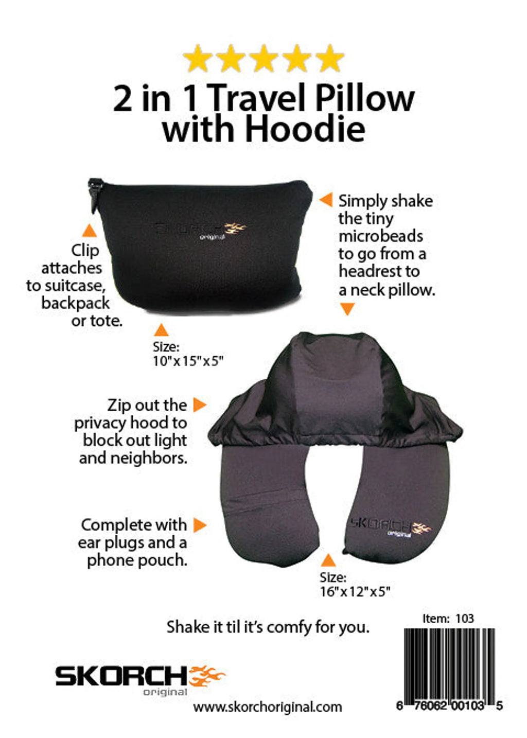 2-in-1 Travel Pillow with Hoodie (#103)
